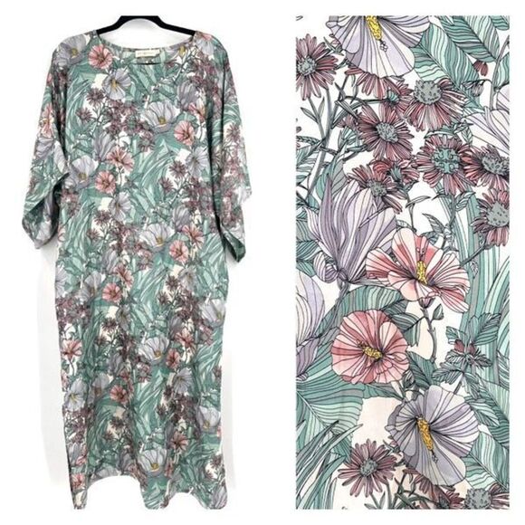 Tory Burch Robinson Floral Silk Kimono Maxi Dress Hibiscus Small muumuu - Picture 1 of 12